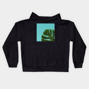 Monstera Leaf on sky ocean blue Background- Tropical Plant Vibe Kids Hoodie